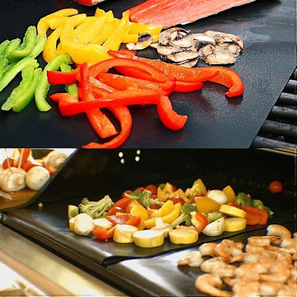 Grillmatta, Set om 5, Icke-klibbig, Återanvändbar, Gas- och Webergrill, Mycket Lämplig för Kött, Fisk och Grönsaker 40x60 Cm * Svart