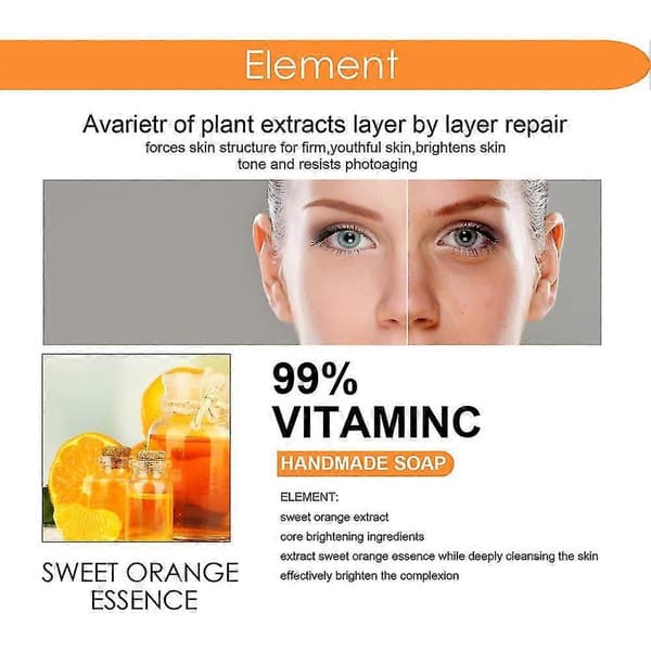 2x C-vitamiini Valkaiseva Saippua, 99% Vitamiini Käsintehty Saippua Akneen ja Tummiin Läiskiin