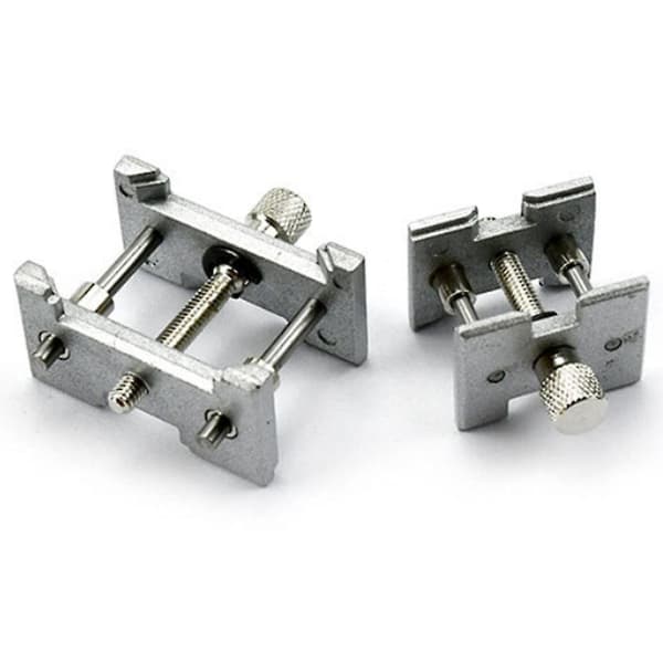 2 Sett Metall Urverkholder Fast Base Multifunksjon for Urmaker Urklemme Klokker Reparasjon