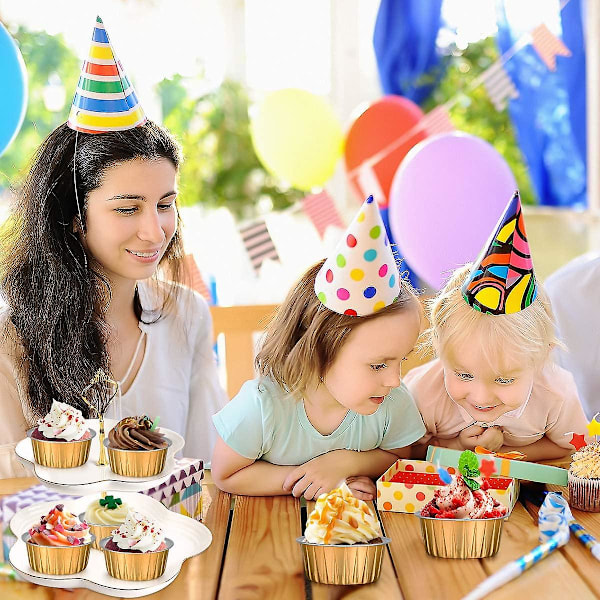 Dessertkoppar med lock, 50-pack guld aluminiumfolie bakkoppar hållare, cupcake bakverktyg Rameki