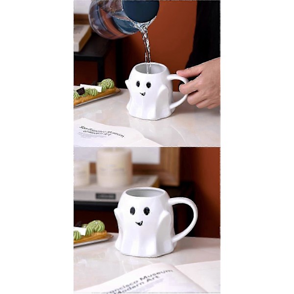 Halloween Spøkelseskopper, 440ml Keramiske Kaffe Kopper med Eske, God Morgen Gresskar Kopp, Skummel Halloween Drikkevare, Harpiks Drikkekopp