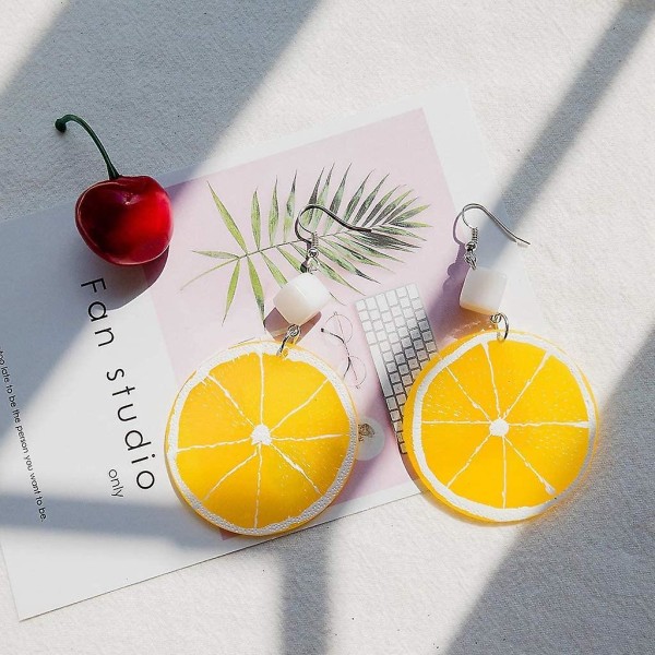 Frisk citron appelsin skive dråbe øreringe kvinder akryl frugt smykker