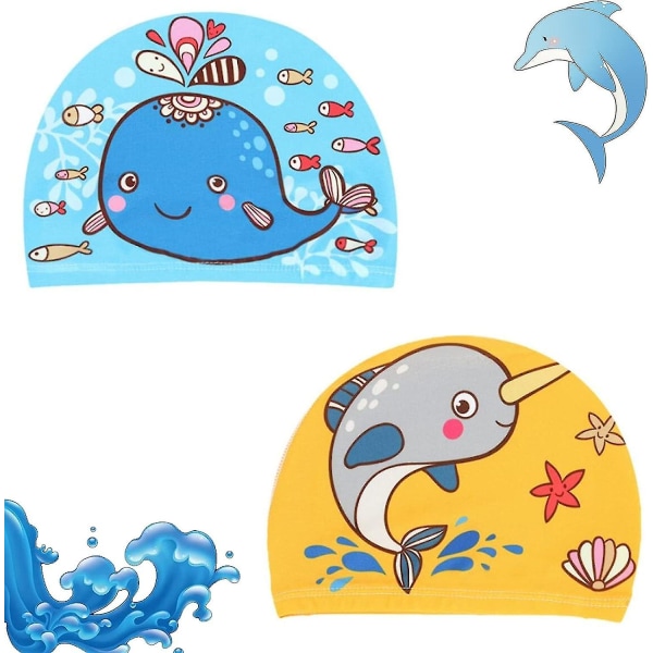 Pack Of 2 Swimming Caps For Children, Cute Printed Swimming Caps, Cartoon Swimming Cap, 1-8 Years