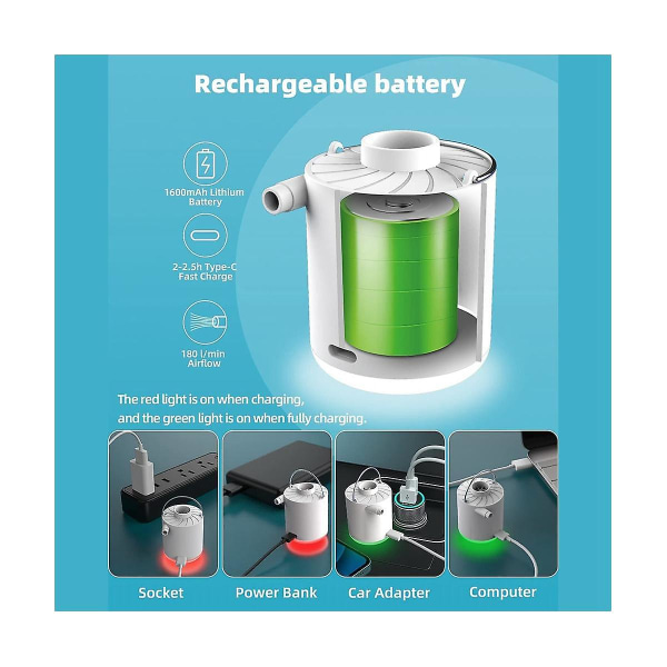 Elektrisk luftpump Ultralätt bärbar luftpump Uppladdningsbart batteri med campinglykta för Sleepi