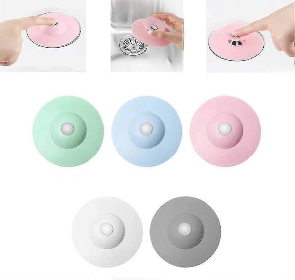 5-pack Universal Silikonavloppsskydd för Badrum, Mopp, Kök, 5 st (blå+grå+rosa+vit+grön)