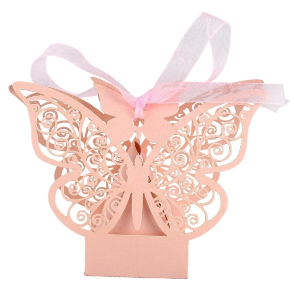 50 kpl Butterfly Wedding Favor Favor Box Syntymäpäiväjuhlalahjat Makeislaatikot (vaaleanpunainen)