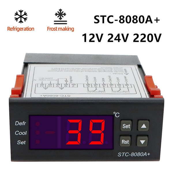 STC-8080A+ Digitaalinen Lämpötilanohjain 220v Säädin Kylmävarasto Pakastin Anturi Hygrometri 40%