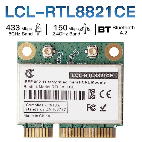 Rtl8821ce 802.11ac för Bluetooth 4.2 433mbps 2.4ghz/5ghz Dubband Mini Pcie Wifi-kort Rtl8821 Supp
