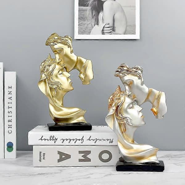 Kyssande Par Människoansikte Skulptur Resin