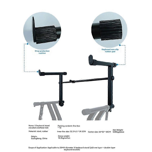 Justerbart Elektronisk Piano Stativ, Dobbeltlags Stativ for Keyboard, Elektrisk Piano Holder, Justerbar