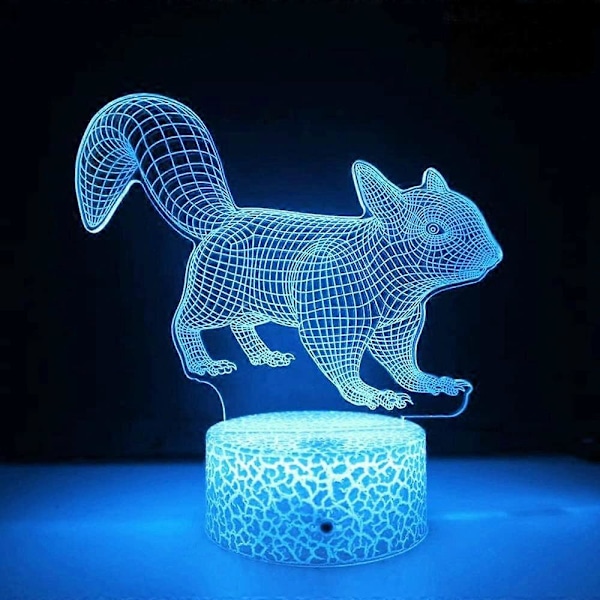 3D Ekorns Nattlys Bordlampe Optisk Illusjon Lamper 16 Farge Skiftende Lys LED Bordlampe Jul Hjem Kjærlighet Bursdag Barn Barn Dekor Gave