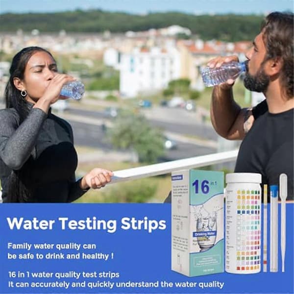 16-i-1 Vann Test Strips, Drikkevann Test Kit, 100 Strips Hjemme Vannkvalitet Test Kit