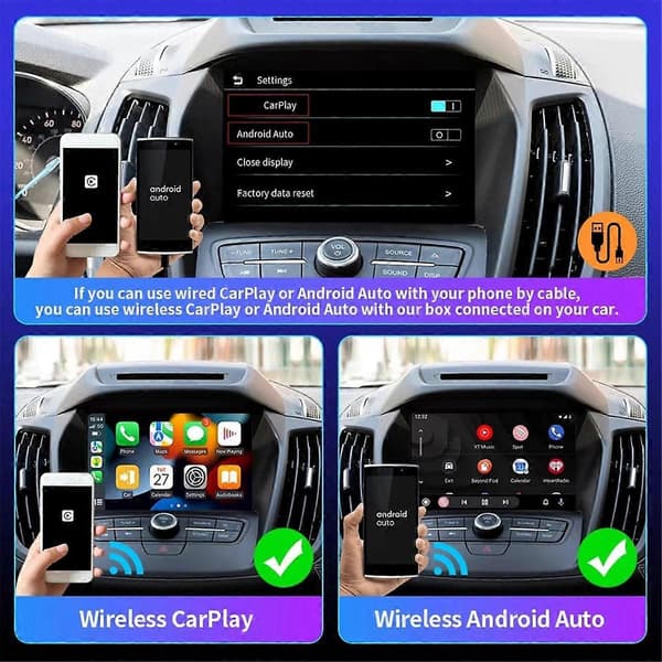 Android Auto CarPlay Adapter Trådløs til Trådløs AI-boks for