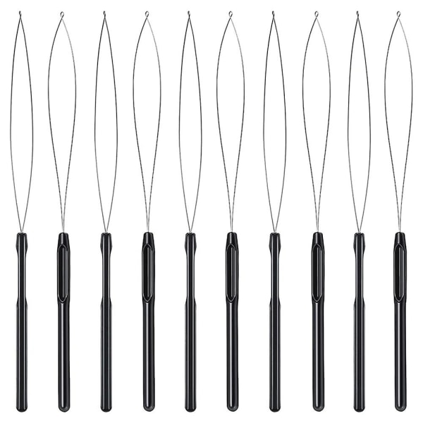 10Pcs Hair Extension Loop Threader Hook Tool and Bead Tool Black Loop Threader for Hair Extension o