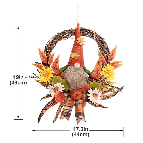 Höstkrans Artificiell Höst Dörrkrans Med Plysch Tomte Pumpa Blomma Lönnlöv Harve