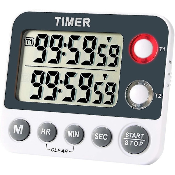 Digitalt Kjøkkentimer Magnetisk Stor Skjerm Nedtellingstimer Klokke 2 Kanaler Sett 99 Timer