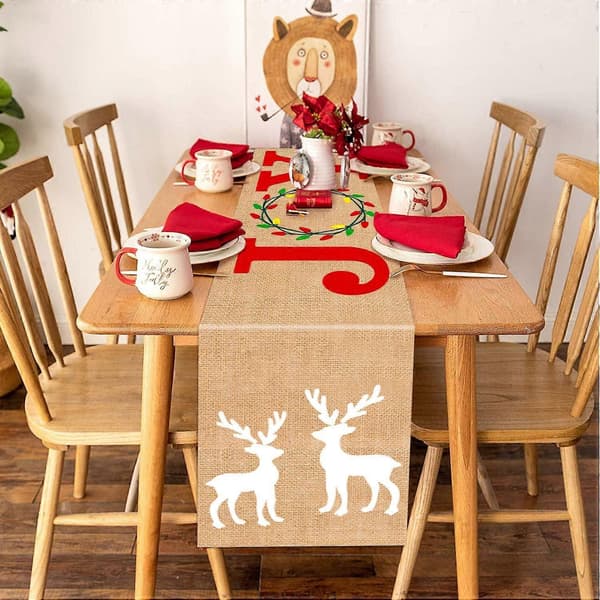 Jute Julebordløper - 13 x 72 tommer - Rustikk \"Christmas Joy\" bordløper til jul