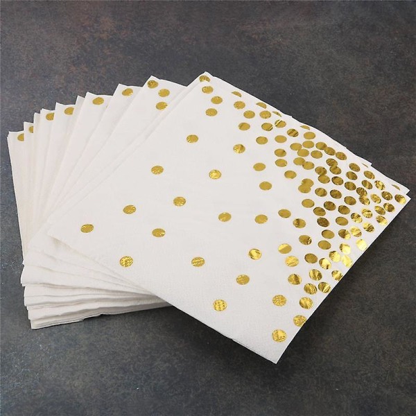 Gold Dot Servetter (50-pack) 3-lagers pappersservetter med guldfolie Polka Perfekt för födelsedagsfest, baby