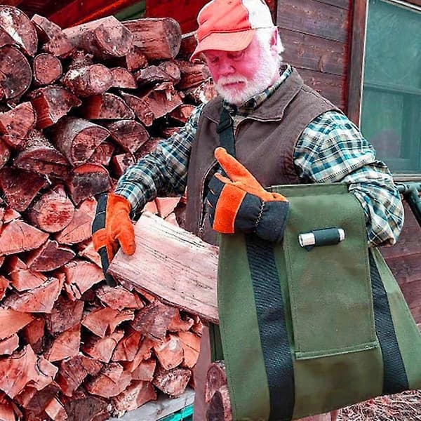 Solid Vedkoffert med Justerbar Stropp, Bærbar Multifunksjonell Tote for Utendørs Camping