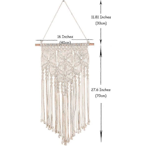 Makramé Vegghenging Vevd Tapet 40,6 x 70,1 cm, Beige