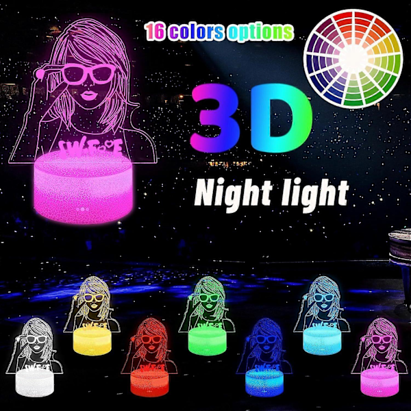 SBSG Söt Nattlampa Rumsinredning - 3D LED-lampa med Fjärrkontroll 7 RGB Färgskiftande - Cool Nattlampa Dimbar Lampa för Fans Tonåringar Kvinnor Presenter