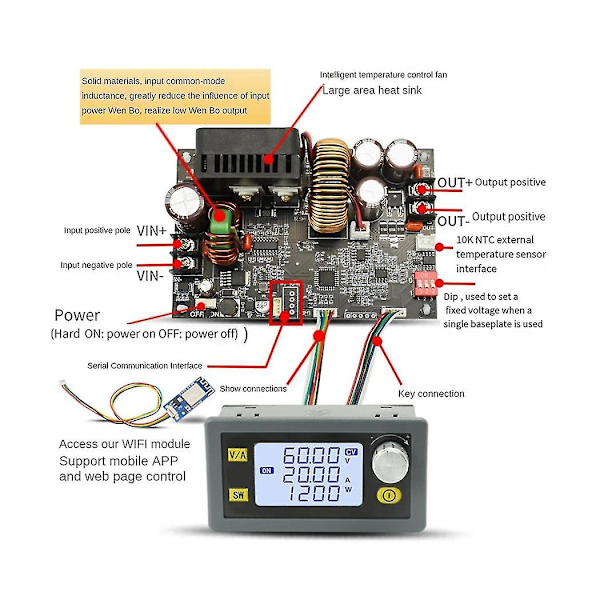 1200w DC CNC Antihypertensiv Boost Converter 6-70v Justerbar Strømforsyning Inngang Konstant Spenning Solcellelademodul