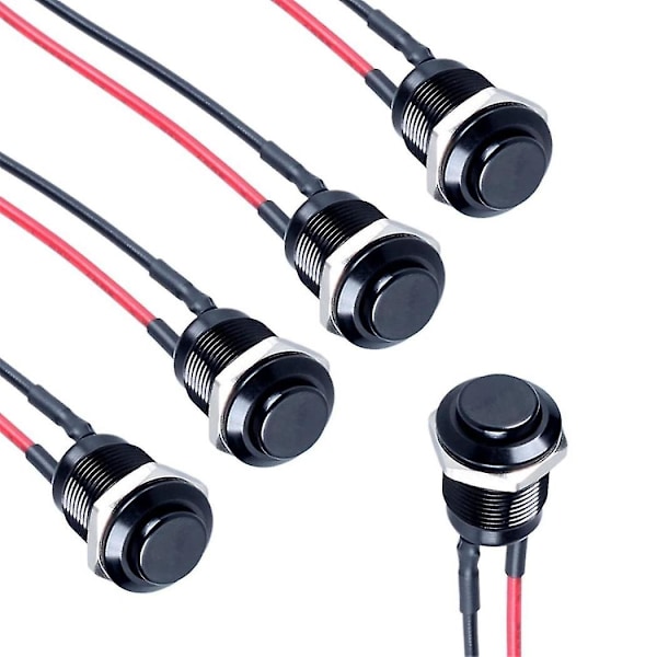 5st 12mm Låsande Tryckknapp Hög Rund Huvud Med Förlödd Kabel Aluminiumlegering 1no Vattentät