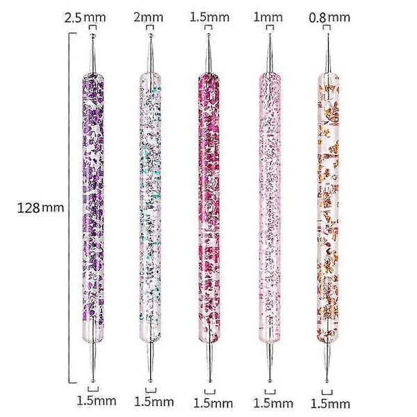 5 st/set Nagelkonst Dotting Penna Kristallpärlor Handtag Dubbelsidig Ritning Målning Strass Manikyrverktyg