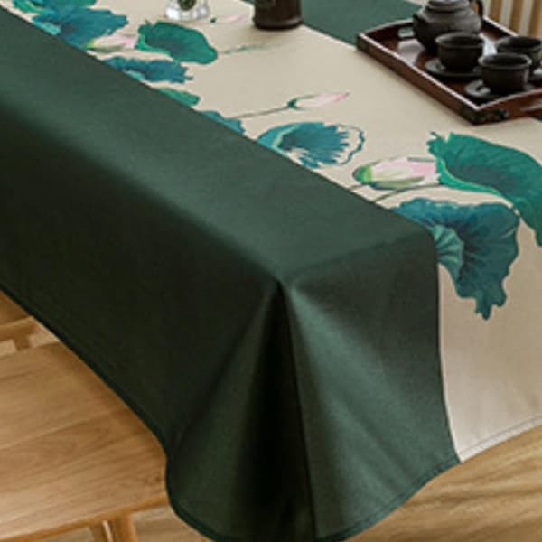 Dug, rektangulær, pletafvisende print, polyester, vaskbar dug til buffetbord, feriemiddag, indendørs og udendørs picnicbrug (55 tommer)