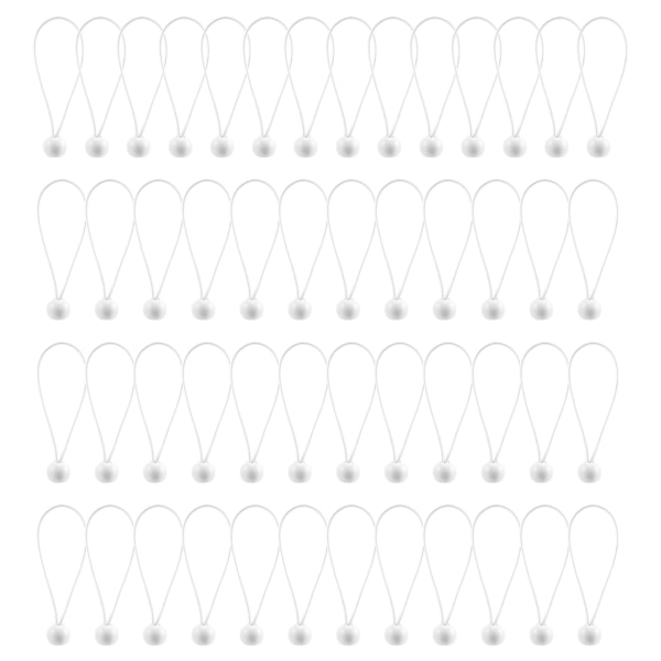 50 stk strikksnor med baller Elastiske bånd Bungee veksler bånd for telt, teltbannere, flaggstenger, presenning (hvit)