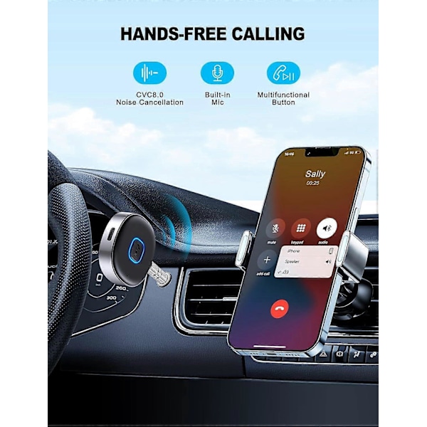 Bil Bluetooth 3.5mm AUX Adapter, Mini Bluetooth 5.3 Bilforsterkere for