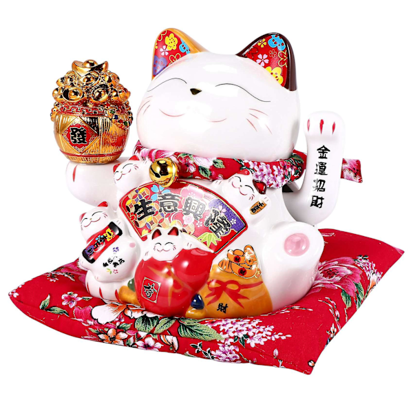 7 tommer keramisk vinkende kat Maneki Neko ornament Feng Shui dekoration svingende heldig kat, B