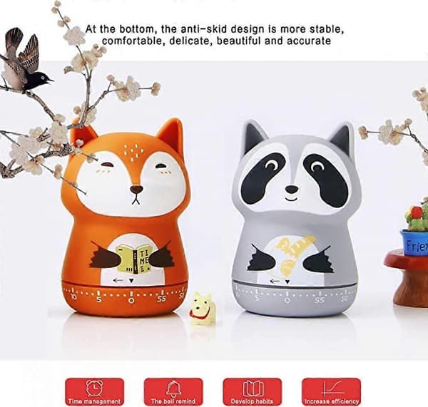 2-pack Söta Kökstimer, 100% Mekanisk Timer för Barn, 60 Minuters Äggtimer för Matlagning/Läsning/Sport. (Räv och Räv)