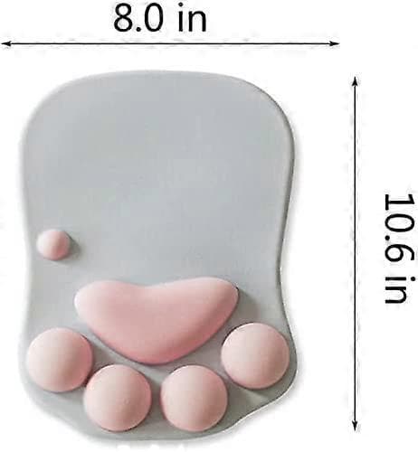 Musemåtte med kattepote og håndledsstøtte, bløde silikone håndledsstøtter, skridsikker musemåtte til kontor, computer, gaming, skrivebordsdekoration (27,3 x 20 x 2,3 cm) (Dgrey)