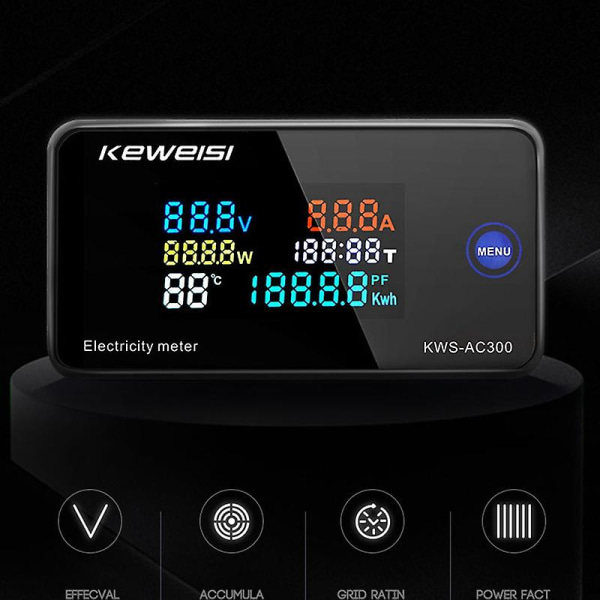 Keweisi, kws-ac300 Digital Voltmeter AC 50-300V Spenning 45-65Hz Strøm Energimåler LED Wattmeter 0-1