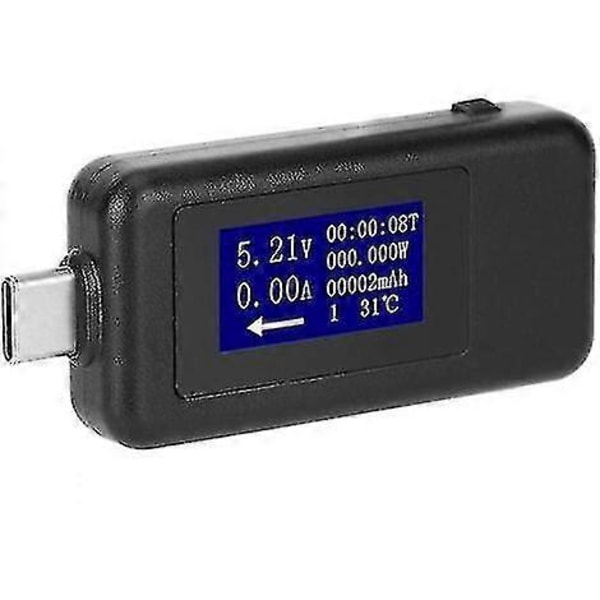 Usb Typ-c Testare, Multifunktionell Dubbelriktad Strömspänning DC Digital Voltmeter (svart)