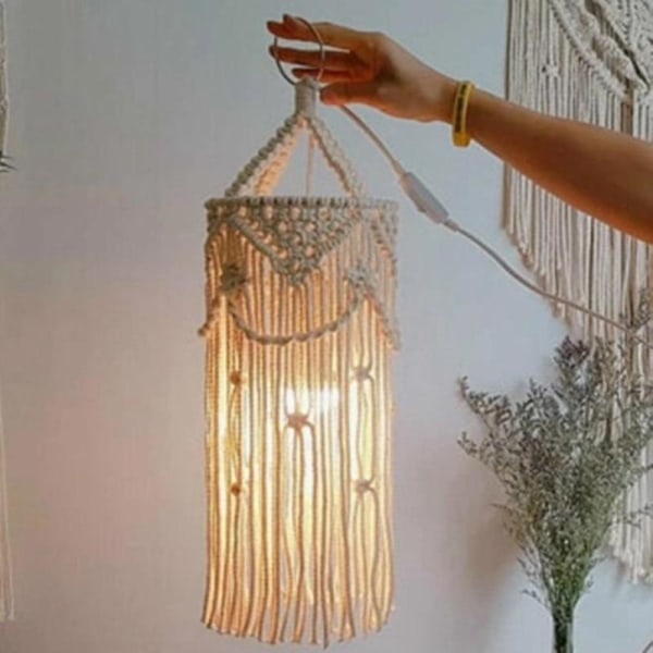 Boho-inspireret Lysekrone Håndvævet Charmerende Makrame Væghængning Kreativ Hjemme Dekoration Lampe