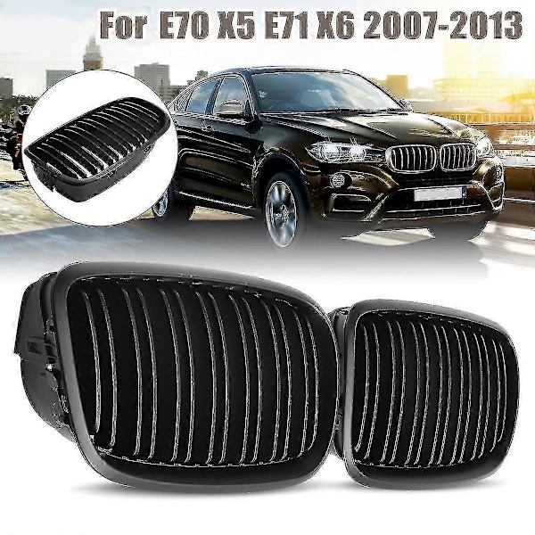Mat Sort Front Kofanger Dobbelt Lamel Front Nyre Grill Gitter Til- X5 X6 E70 E71 2007-2014