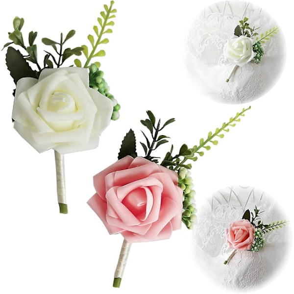 2 stk. Rose Boutonniere Bryllup Boutonniere HvitRosa Rose Håndlaget Corsage Bryllupsdekor