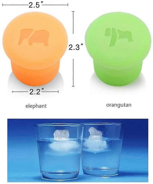 3D Djur Iskubform Silikon Frys Elefant & Orangutang Form Kopp Miljövänlig DIY Formar Tillverkare 2-pack