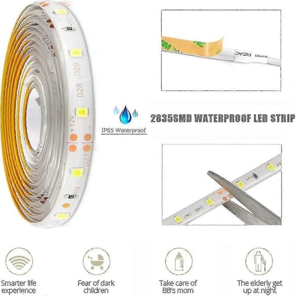 5m Varmhvit LED Nattlys, Fleksibel Stripe Med PIR Bevegelsessensor - Bra
