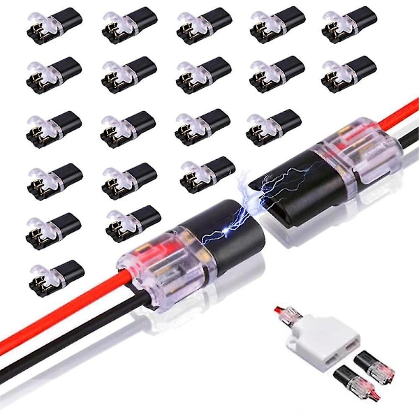 20 stk. dobbelttrådet plug-in-stik, pluggbare 2-benede 2-vejs LED-ledningsstik, med låsespænde, hurtige ledningsstik
