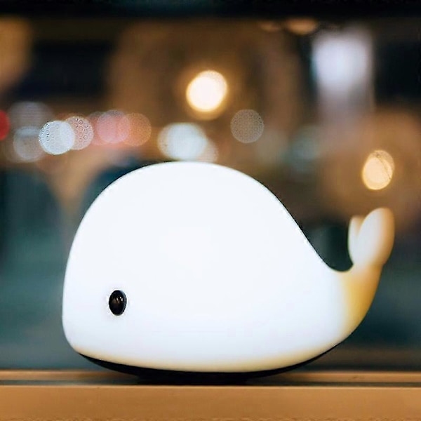 Yndig Hval Natlampe til Børn, Baby Natlampe med 7 LED Farveskift, Vandhane Kontrol Børnehave Blød Natlampe, USB Genopladelig, Fødselsdag
