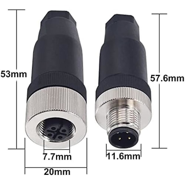 M12 4-nastainen uros- ja naarasliitinpaneeli, ilmailujohtoliitin, 12 mm:n teollinen pyöreä liitin, Ip67