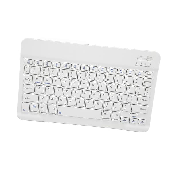 10 tommer trådløst tastatur, lydløst design, multimediefunktionstaster, bærbart Bluetooth-tastatur til IOS tablet, computer, telefon, hvid