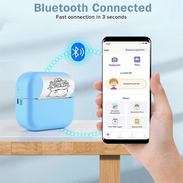 Mini Mustetonta Tarratulostinta: Bluetooth Kannettava 13 Rullalla Bluetooth Lämpöpaperia Langaton Valokuvatulostin Taskuun