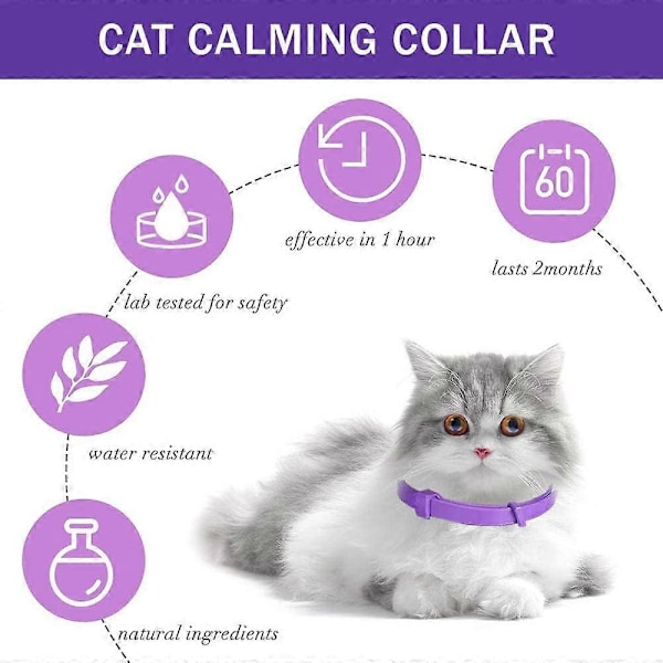 Katte Beroligende Halsbånd, Justerbart Kattehalsbånd Naturlig Beroligende Behandling, 38 cm til De Fleste Katte (Lilla, Lavendelduft)