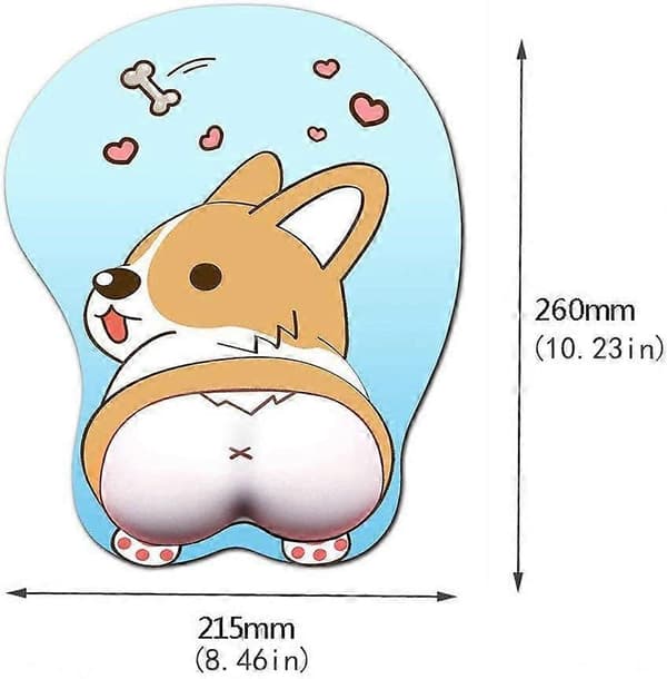 3D Musematte med håndleddsstøtte, Ergonomisk myk silikongel gaming musematte, Søt Corgi hund anime musematte for PC-er og bærbare datamaskiner (Blå)