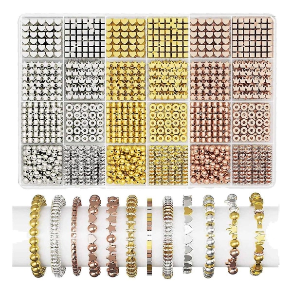 Guldperler til fremstilling af smykker, armbånd, 1740 stk. 8 stilarter Spacer Beads Kit til fremstilling af armbånd, Rou