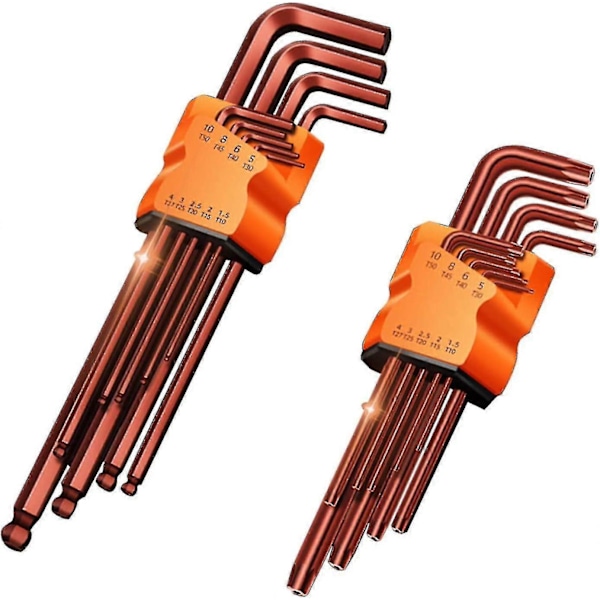 Sett med 18 Unbrakonøkler Torx T10-50 Kulehode 1.5-10mm